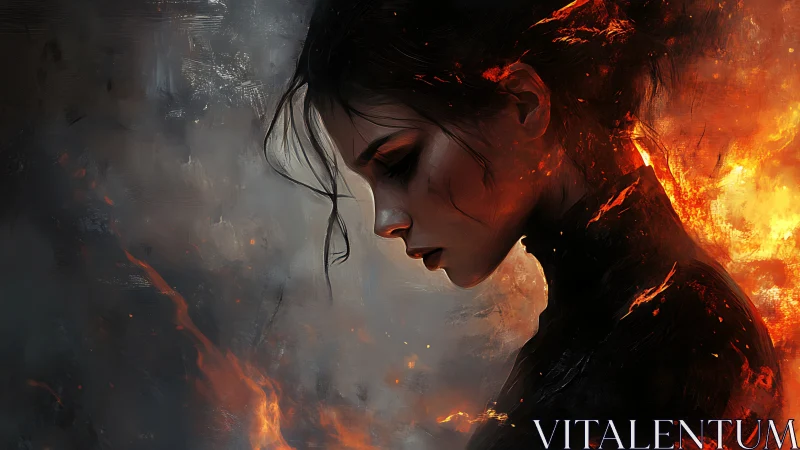 Woman Consumed by Inferno Fire and Ash.