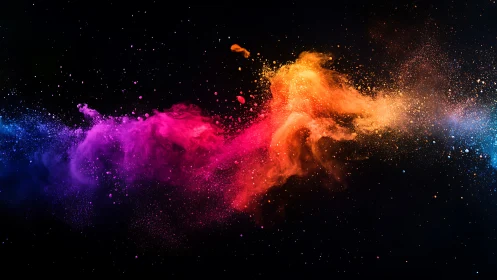 Colored powder pigment disperses across dark background