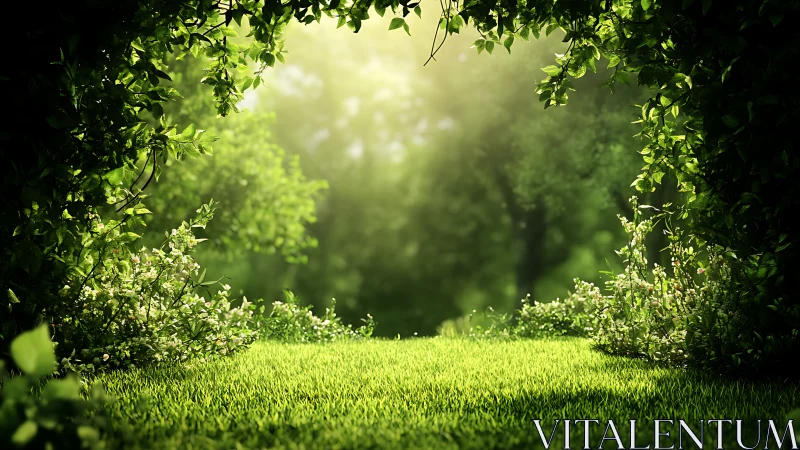 Forest Path Through Green Foliage Tunnel