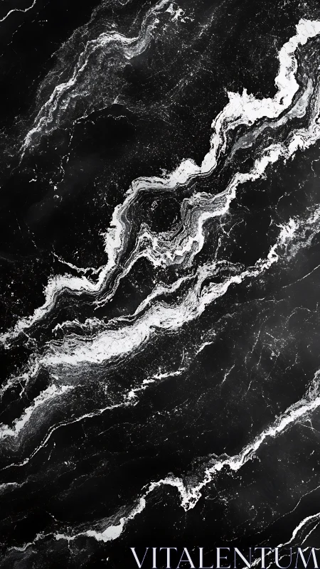 Marble galaxies drift as frozen waves across midnight stone