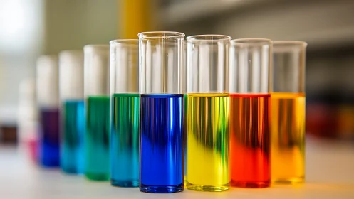 Chromatic test tubes queue up like a laboratory rainbow parade