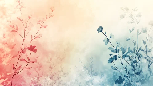 Floral silhouettes divide warm and cool gradient background