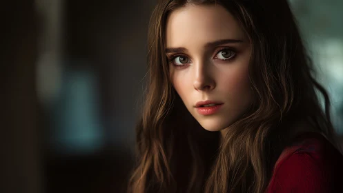 Softly lit portrait of young woman with luminous gaze.