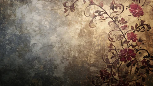 Weathered wall grows a blooming scroll of crimson memory