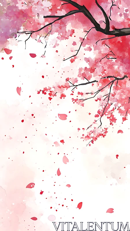 Delicate cherry blossom canopy rendered in airy watercolor