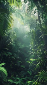Dense Rainforest Canopy Filtered Light Penetrates Tropical Jungle