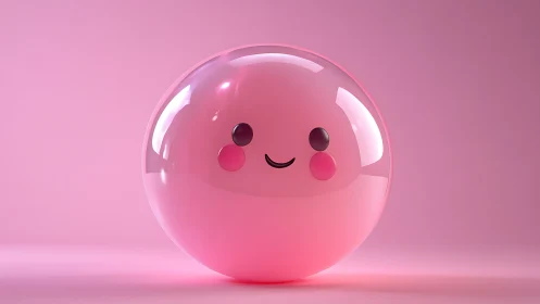 Smiling pink bubble friend glowing in soft pastel light.
