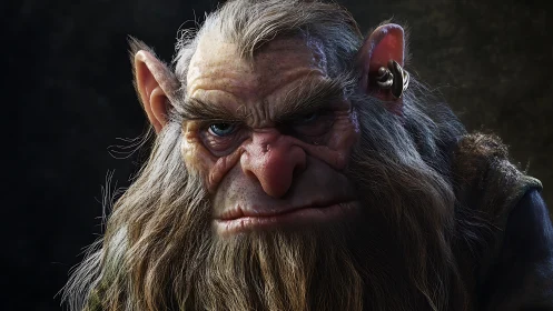 Hyperreal troll portrait with detailed skin and hair rendering.