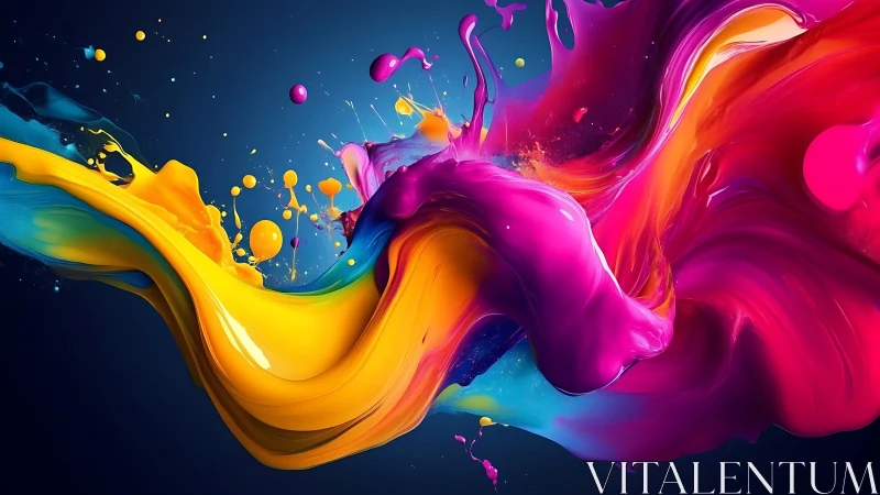 Colorful liquid paint streams twist across dark background