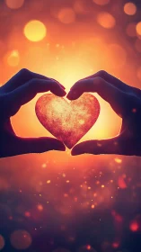 Silhouetted Hands Shape Pure Love Against Radiant Golden Sunset
