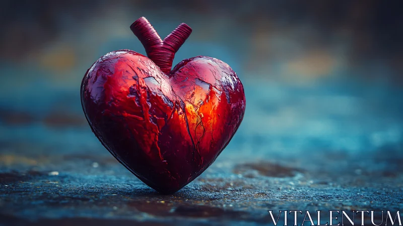 Luminous Anatomical Heart on Textured Surface.