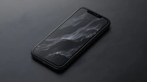 Sleek black smartphone on textured surface with minimalist aesthetic