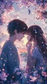 Twilight confession beneath drifting cherry blossom dreams.