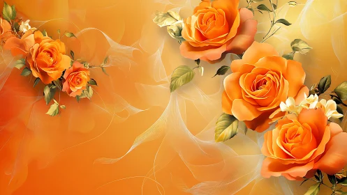 Orange rose bouquet on luminous gradient mesh backdrop.