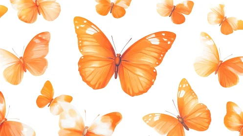 Orange butterflies rendered in seamless digital illustration
