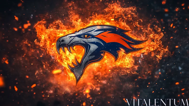 Flaming metallic dragon head logo bursts from dark embers