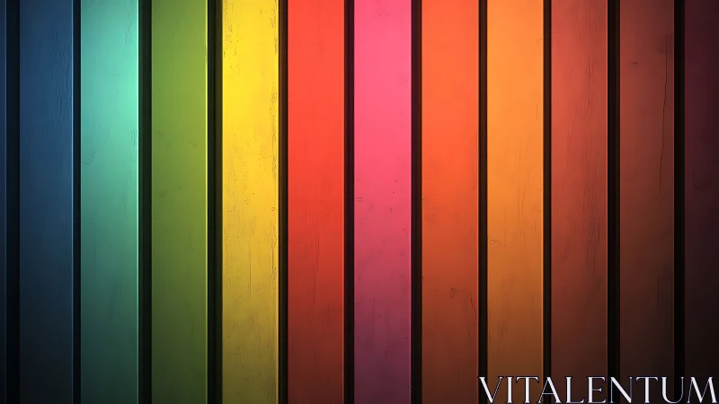 Rainbow vertical panels display saturated gradient spectrum.
