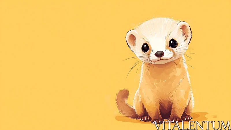 Bright-eyed baby ferret basking on a sunlit golden field.