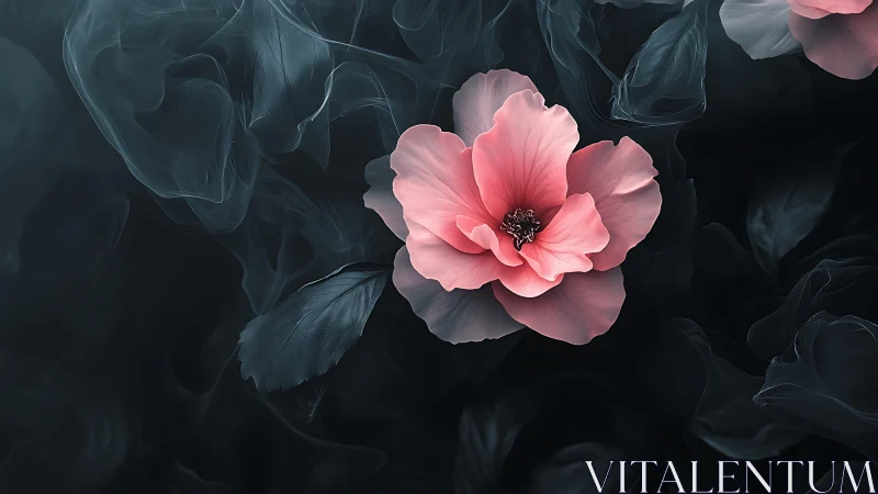 Luminous Peony Against Ethereal Dark Foliage.