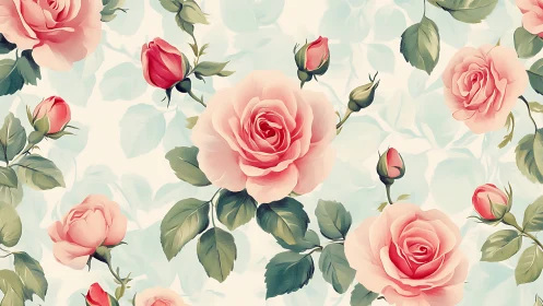 Vintage Rose Garden Dance: Soft Petals Waltz Through Whimsical Blooms.