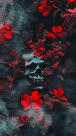 Crimson Bloom Requiem with a Smiling Midnight Skull.