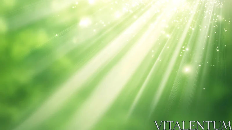 Sunlight beams streaming through lush green abstract background.