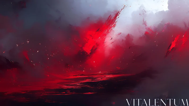 Crimson stormburst across brooding digital skiescape.