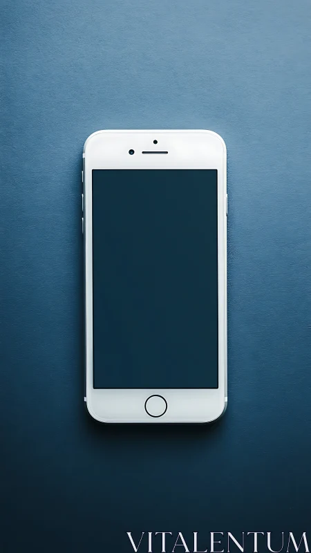 White Smartphone Centered Against Blue Textured Background.