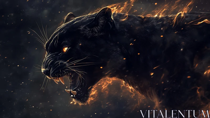 Infernal Apex Predator: Fire-Wreathed Panther Portrait Study.
