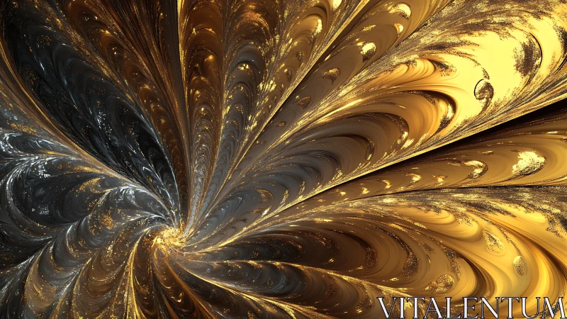 Golden fractal vortex with metallic swirling petals.