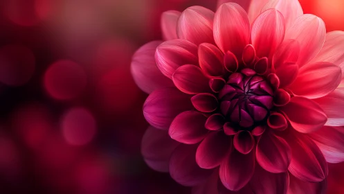Crimson Dahlia Bloom in Soft Focus Bokeh.