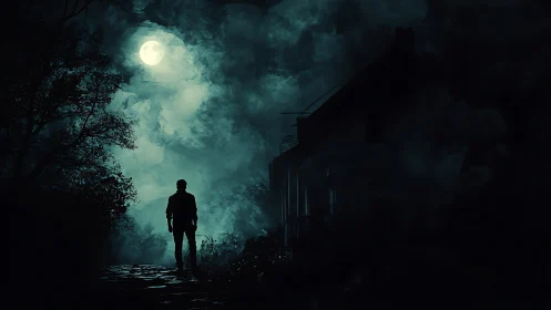Moonlit Wanderer On The Fogbound Path Of Quiet Omen.