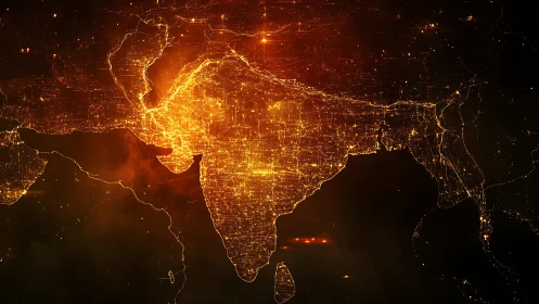 Glowing network map of South Asia renders dense urban connectivity