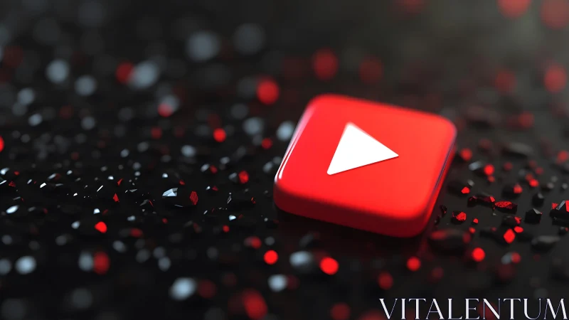 3D YouTube Play Button Icon on Dark Abstract Glitter Background.