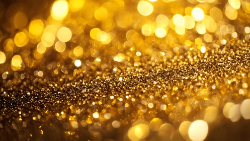 Golden glitter surface with blurred bokeh lights.