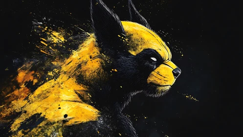 Dynamic angular portrait of stylized beast in yellow splatter lighting