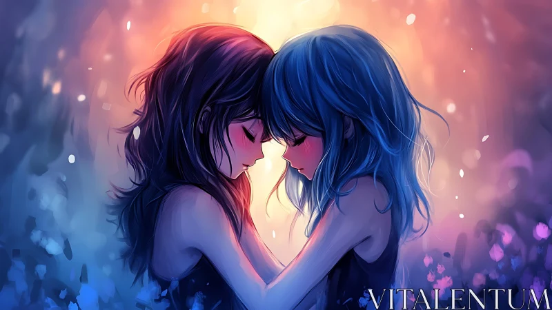 Dual-toned anime portrait studies mirrored emotional intimacy