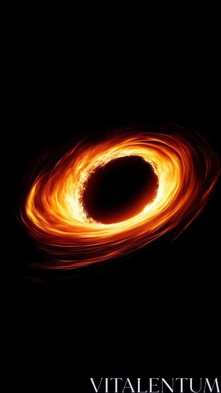 Blazing black hole accretion ring on deep black void.