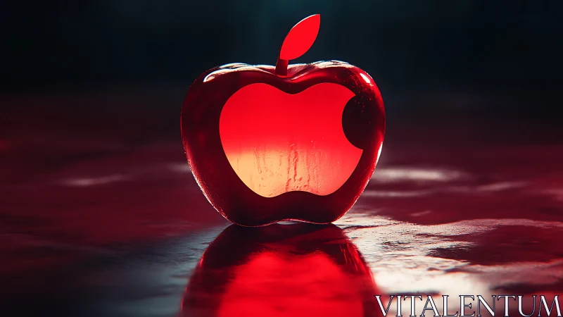 Luminous red apple-sigil glows like tech-infused candy