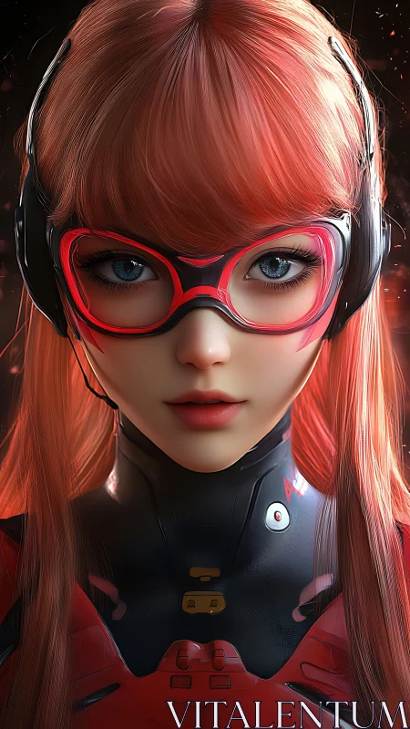 Cybernetic anime pilot portrait showcases luminous detail