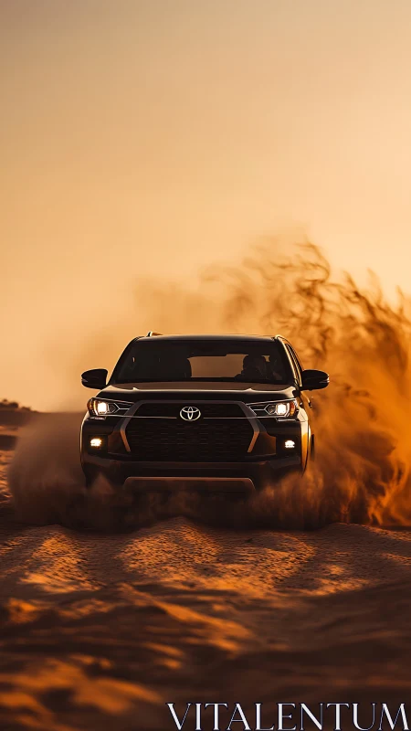Sandstorm tamer rushes forward under molten desert sky