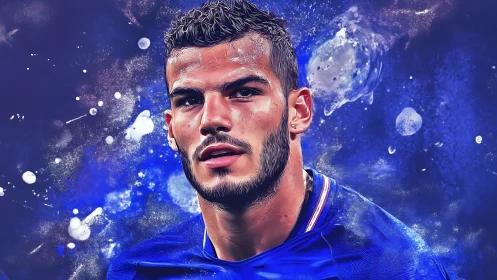 Bold football portrait glows with confident blue energy