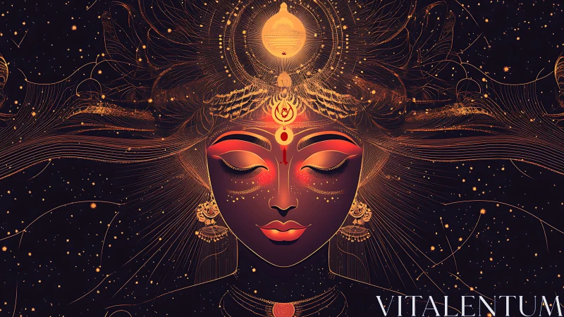 Digital portrait depicts stylized luminous figure in symmetry