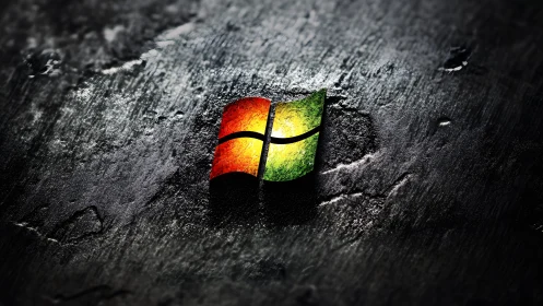 Textured Windows Logo on Dark Grunge Surface, Digital Art.