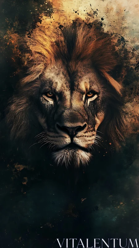 Digital painting portrait of a lion with dramatic chiaroscuro focus.