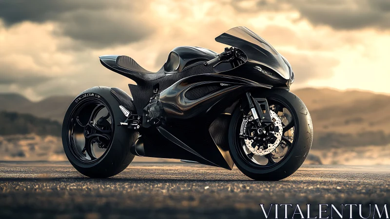 Carbon fiber superbike dominates dramatic sunset highway.