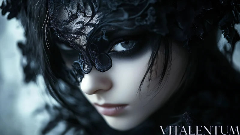 Gothic masked gaze in moody blue-toned close-up portrait.