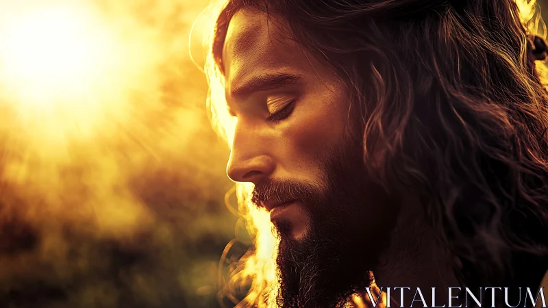 Sunlit contemplative portrait in glowing warm tones.