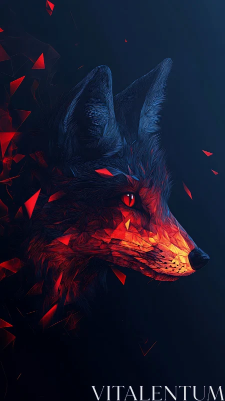 Geometric ember wolf glows against deep midnight void.