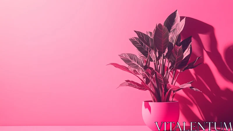 Potted indoor plant against monochrome pink background.